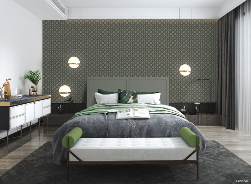 Geometrická vliesová  tapeta na zeď, zelená, imitace látky, FT221228, Best Sellers, Design ID