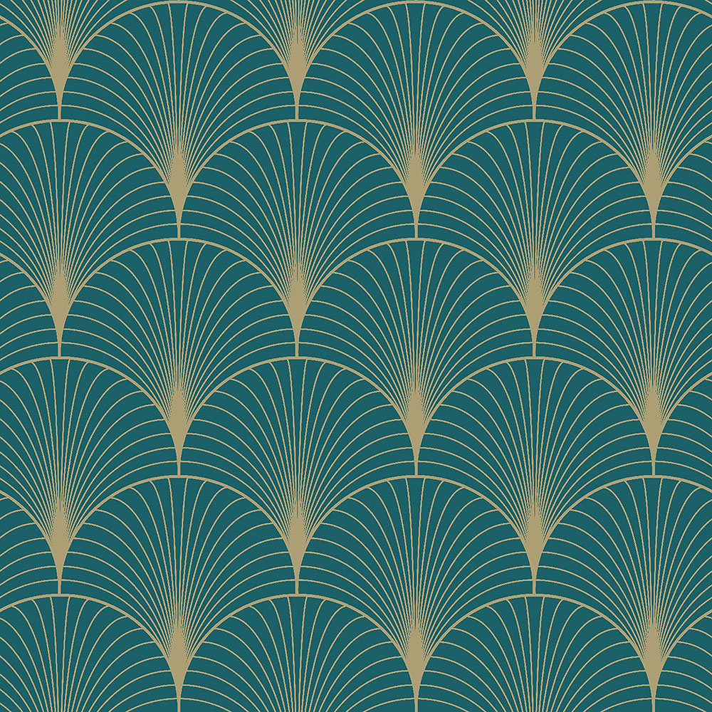 Tmavě tyrkysová geometrická vliesová tapeta 139230, Art Deco, Esta