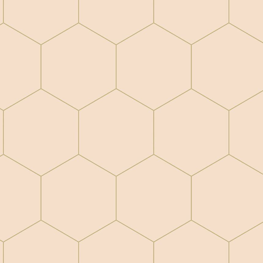 Béžová vliesová tapeta, geometrický vzor hexagony 139226, Art Deco, Esta