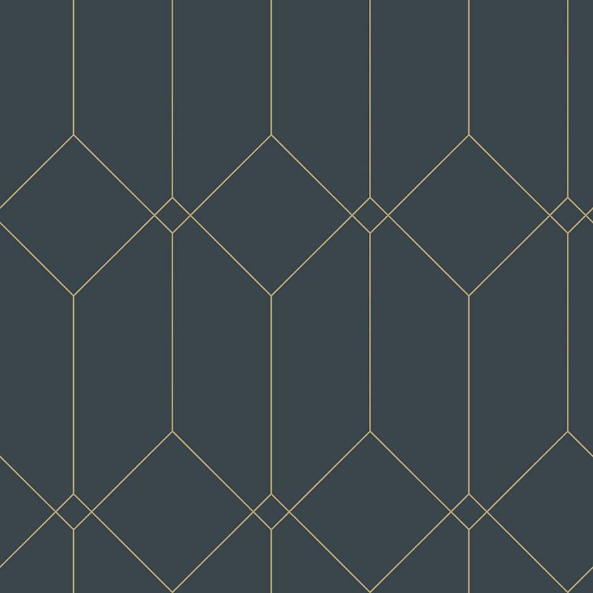 Tmavě modrá geometrická vliesová tapeta, zlaté linie 139225, Art Deco, Esta