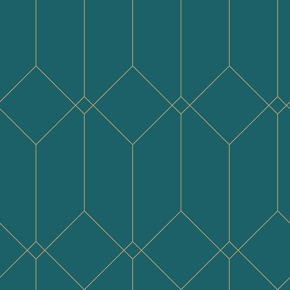 Tyrkysová geometrická vliesová tapeta, zlaté linie 139224, Art Deco, Esta