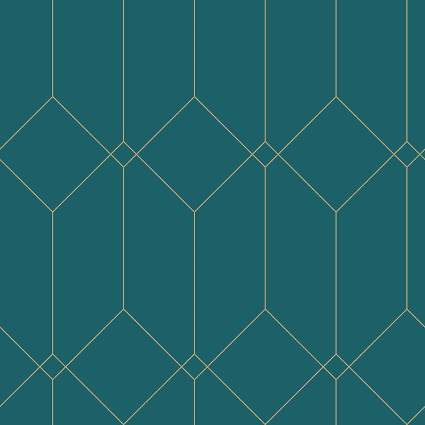 Tyrkysová geometrická vliesová tapeta, zlaté linie 139224, Art Deco, Esta