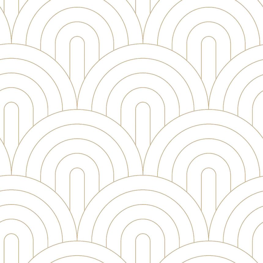 Bílá vliesová tapeta, geometrický zlatý obloukový vzor 139215, Art Deco, Esta