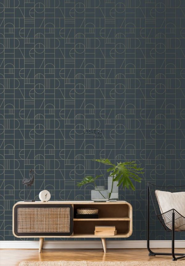 Modrá vliesová tapeta na zeď, geometrický vzor 139210, Art Deco, Est