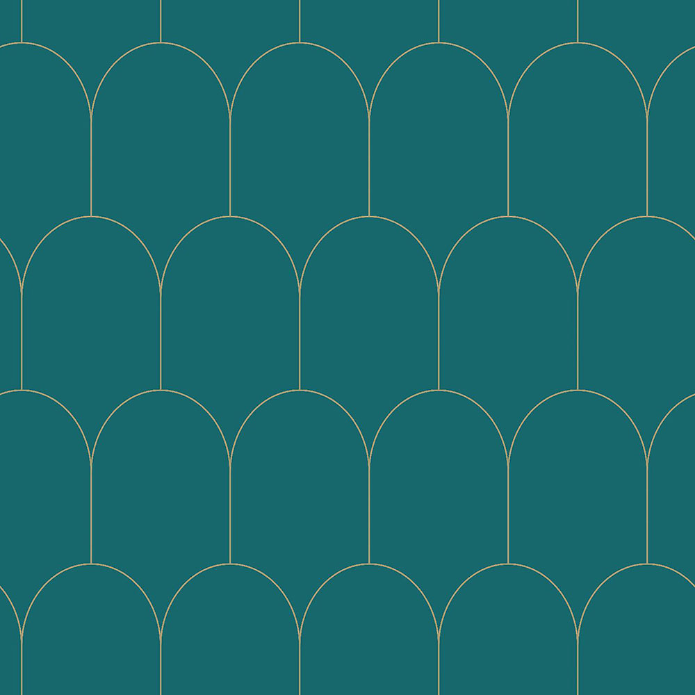 Tyrkysová vliesová tapeta, geometrický obloukový vzor 139205, Art Deco, Esta