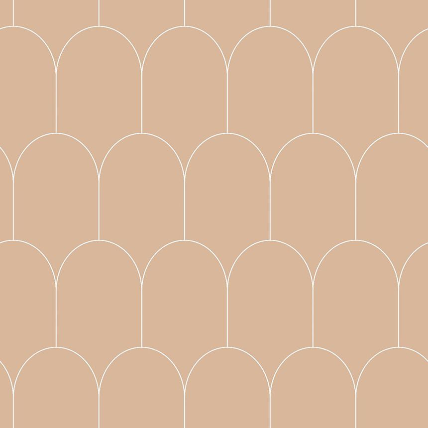 Béžová vliesová tapeta, geometrický obloukový vzor 139203, Art Deco, Esta