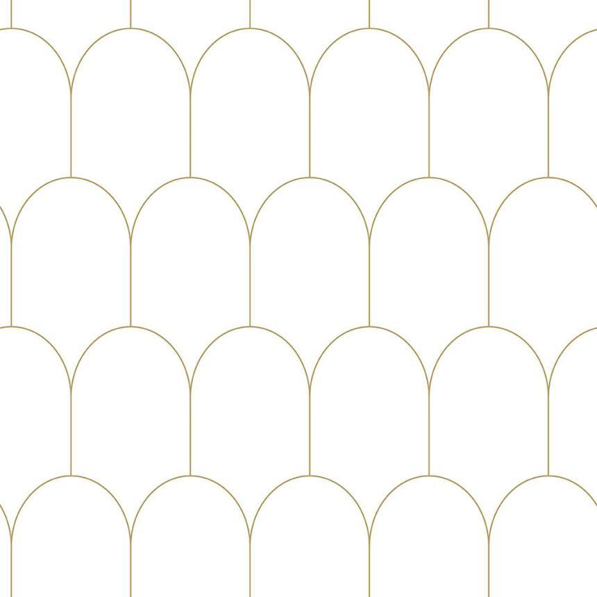 Bílá vliesová tapeta, geometrický obloukový vzor 139139, Art Deco, Esta