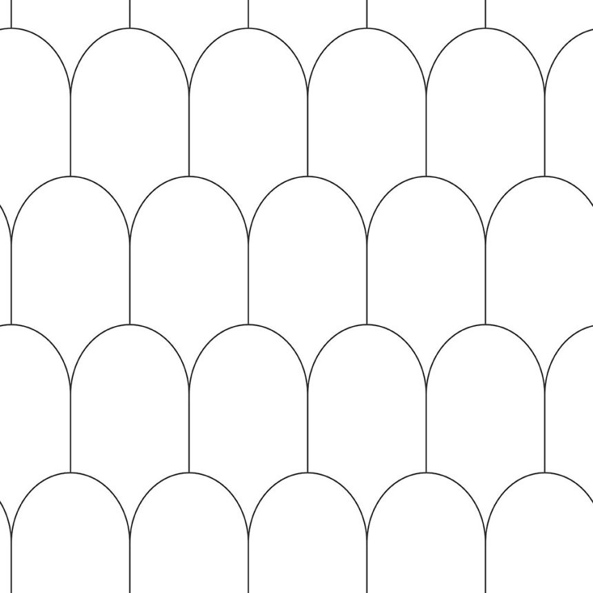 Bílá vliesová tapeta, geometrický obloukový vzor 139140, Black & White, Esta