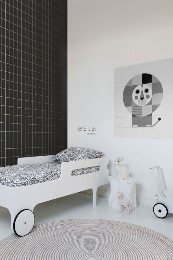Černá vliesová tapeta, zlaté obrysy obdélníků 139132, Black & White, Esta
