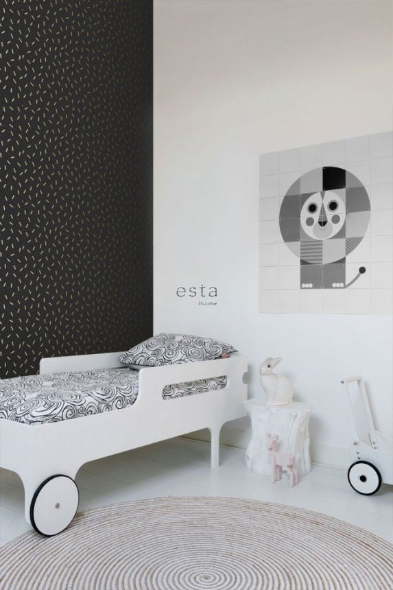 Černá vliesová tapeta se zlatými čárkami 139128, Black & White, Esta