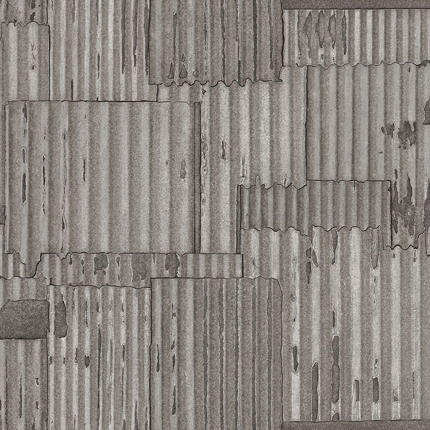 Šedostříbrná vliesová tapeta design vlnitý plech 347618, Matières - Metal, Origin