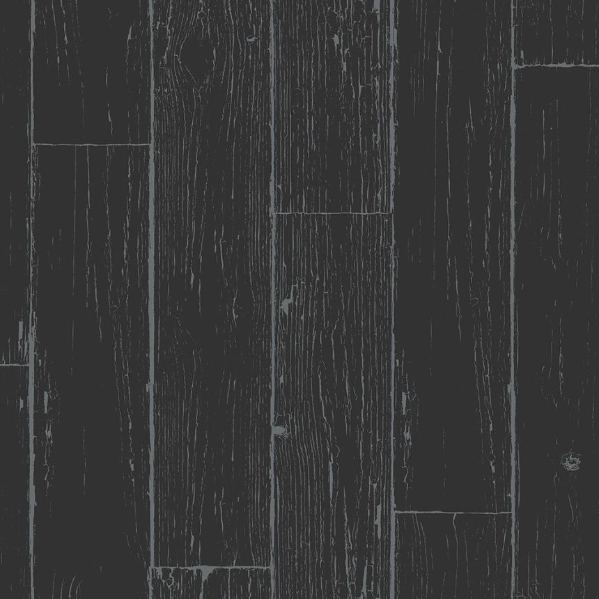Černo-stříbrná vliesová tapeta na zeď, imitace dřeva, palubek 347542, Matières - Wood, Origin