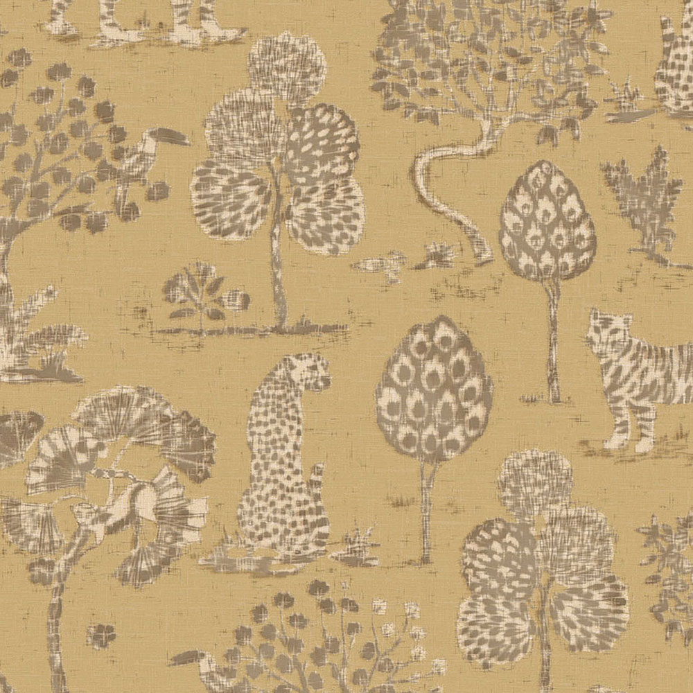 Okrová vliesová tapeta se stromy, tygry a leopardy 317314, Oasis, Eijffinger