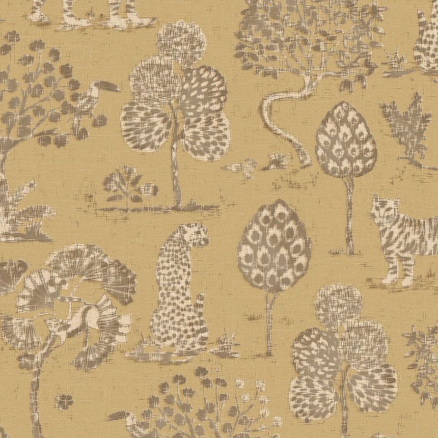 Okrová vliesová tapeta se stromy, tygry a leopardy 317314, Oasis, Eijffinger
