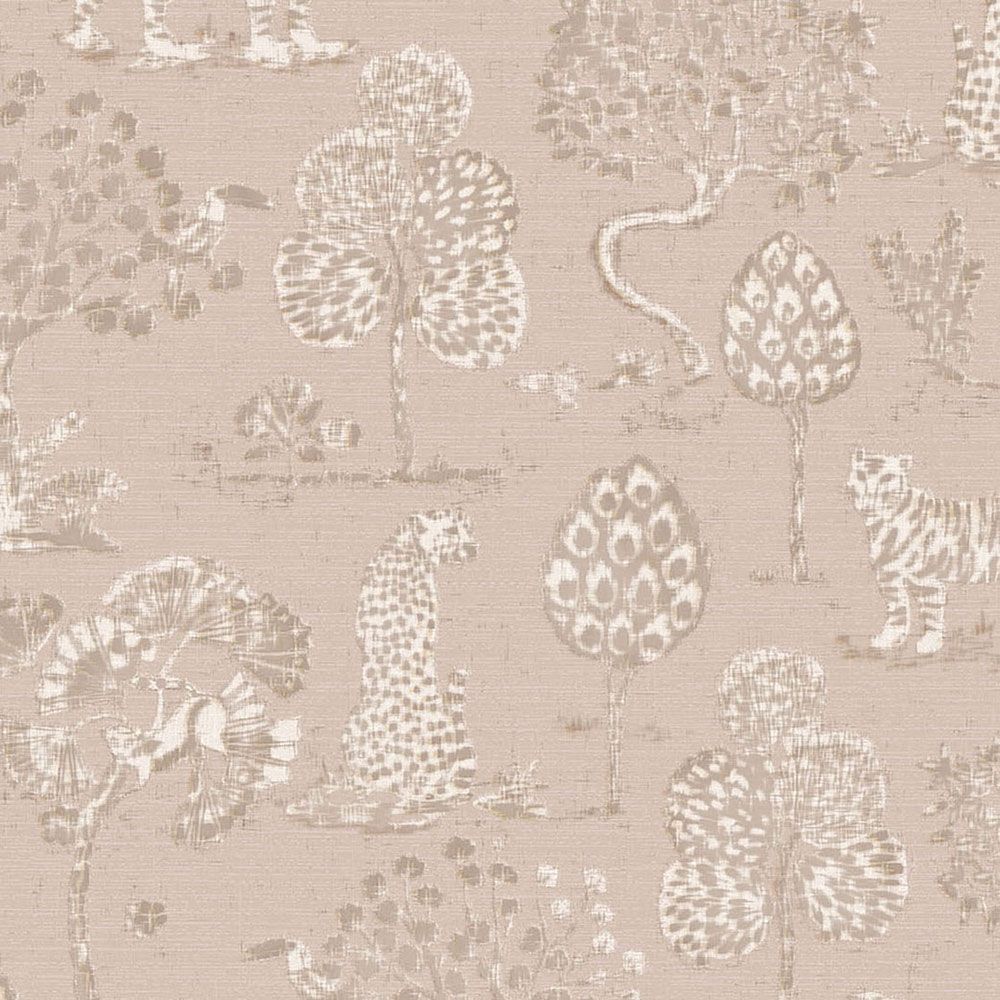 Růžová vliesová tapeta se stromy, tygry a leopardy 317312, Oasis, Eijffinger