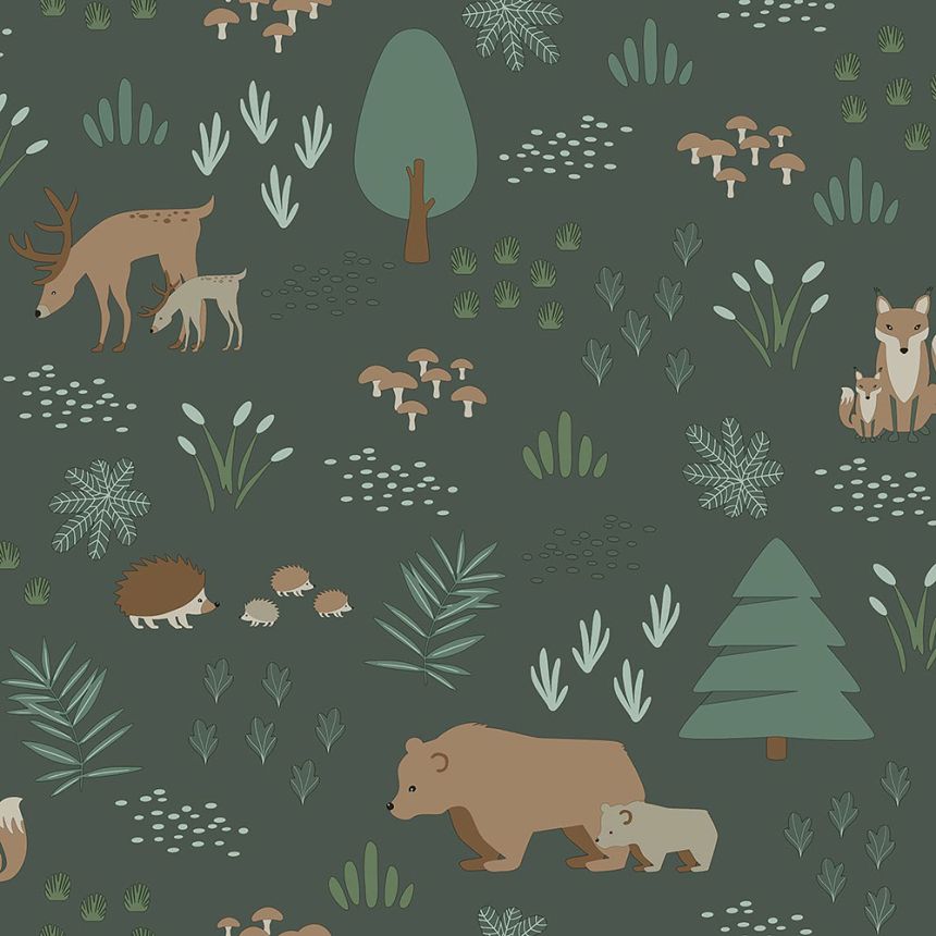 Šedá vliesová dětská tapeta na zeď Zvířátka v lese 139249, Forest Friends, Esta