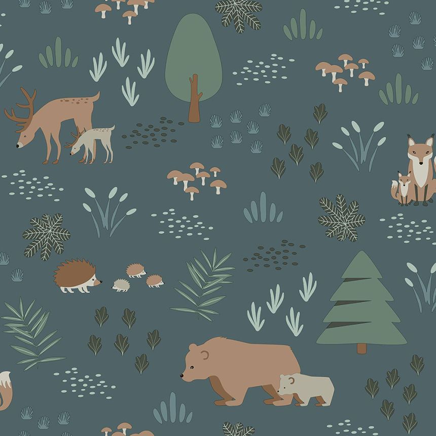 Modrá dětská vliesová tapeta Zvířátka v lese 139248, Forest Friends, Esta