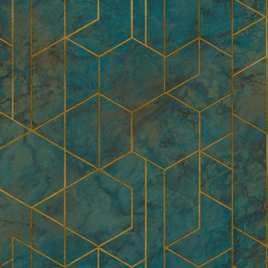 Geometrická mramorovaná zelená vliesová tapeta na zeď WL2501, Wanderlust, Grandeco