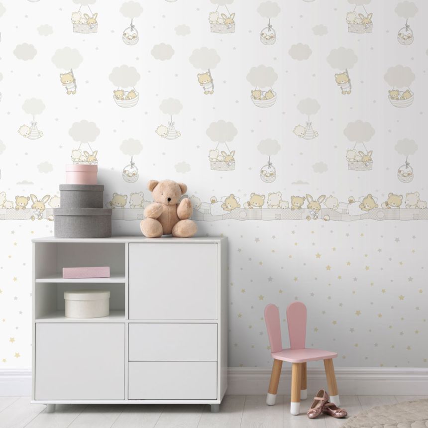 Papírová dětská tapeta se zvířátky na obláčcích 452-2, Pippo, ICH Wallcoverings