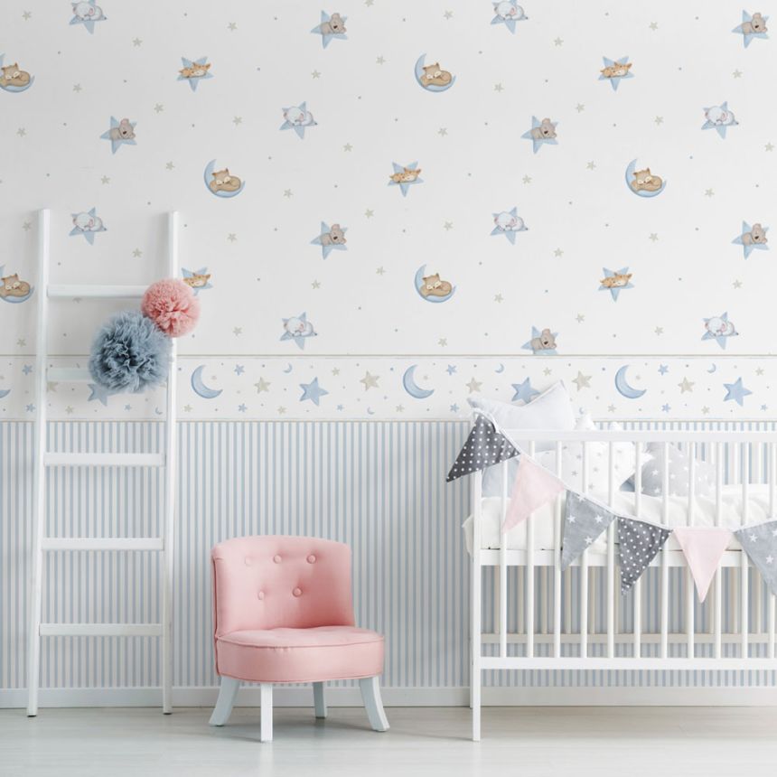 Papírová dětská tapeta s hvězdičkami a zvířátky 450-1, Pippo, ICH Wallcoverings