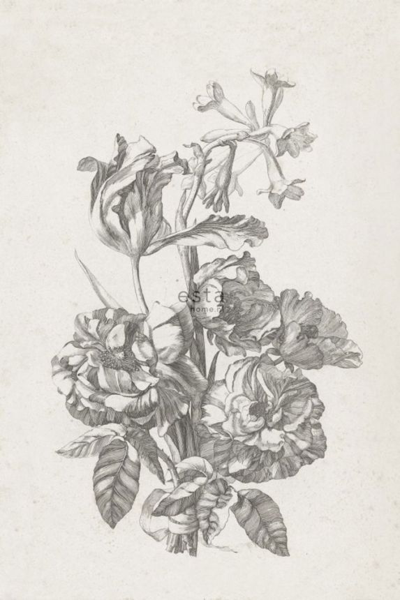 Vliesová obrazová tapeta na zeď, Rytina kytice květin 158887, 186 x 279 cm, Blush, Esta Home