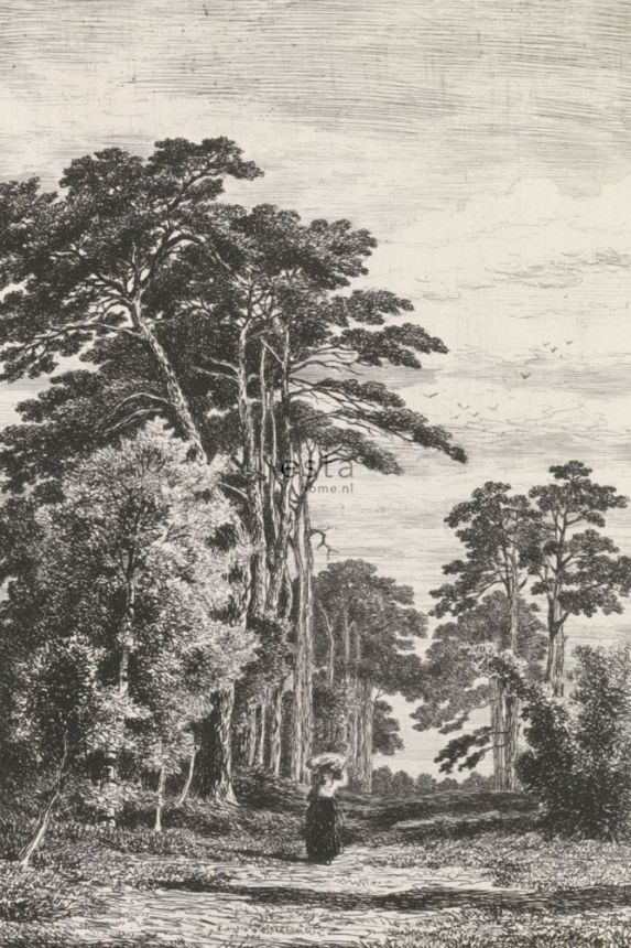 Vliesová obrazová tapeta na zeď, Rytina borovicového lesa 158886, 186 x 279 cm, Blush, Esta Home