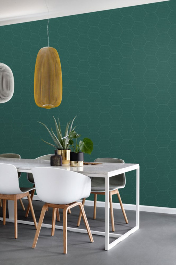 Geometrická vliesová tapeta na zeď zelená s hexagony 148752, Blush, Esta Home