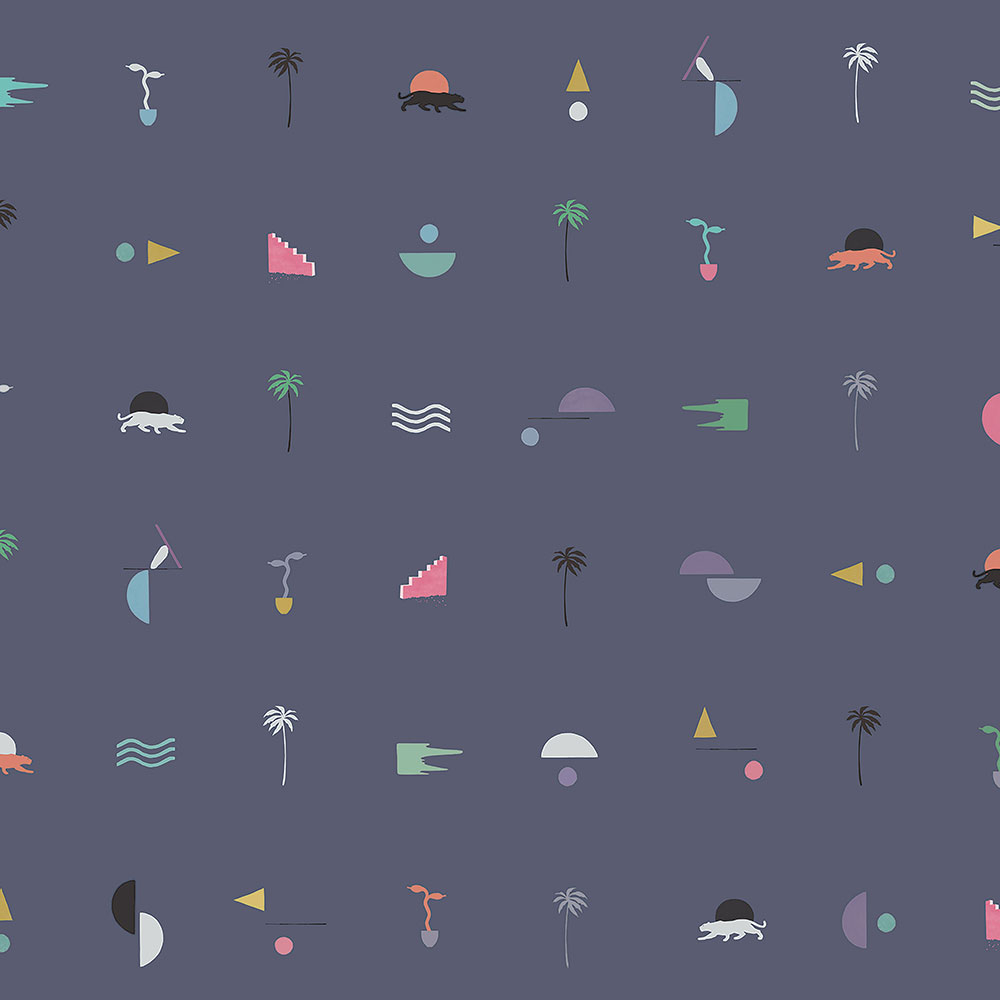 Tmavě modrá vliesová tapeta s palmami, pantery 6510-3, 106x300cm, Batabasta, ICH Wallcoverings
