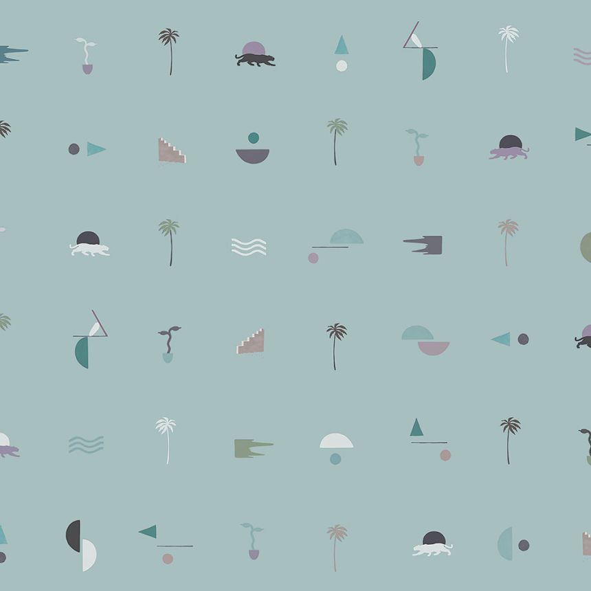 Modrá vliesová tapeta s palmami, pantery 6510-1, 106x300cm, Batabasta, ICH Wallcoverings