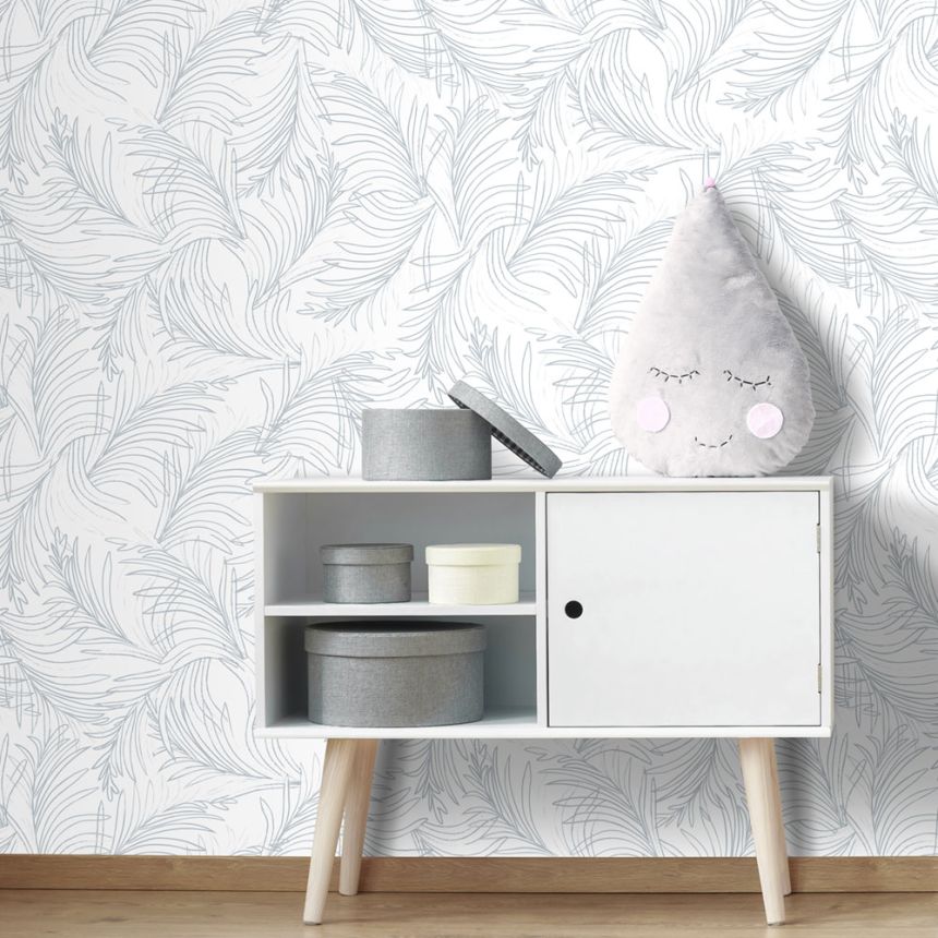 Bílo-modrá vliesová tapeta na zeď, palmové listy 6507-1, Batabasta, Mika, ICH Wallcoverings