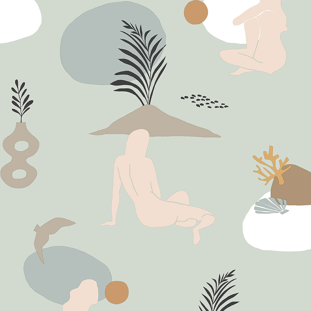 Zelená vliesová tapeta na zeď, ženy na pláži 6503-3, Batabasta, ICH Wallcoverings