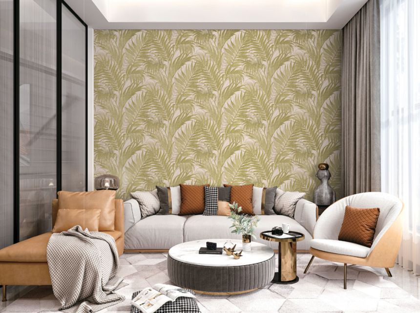 Luxusní šedohnědá vliesová tapeta, palmové listy GR322105, Grace, Design ID Wallcoverings