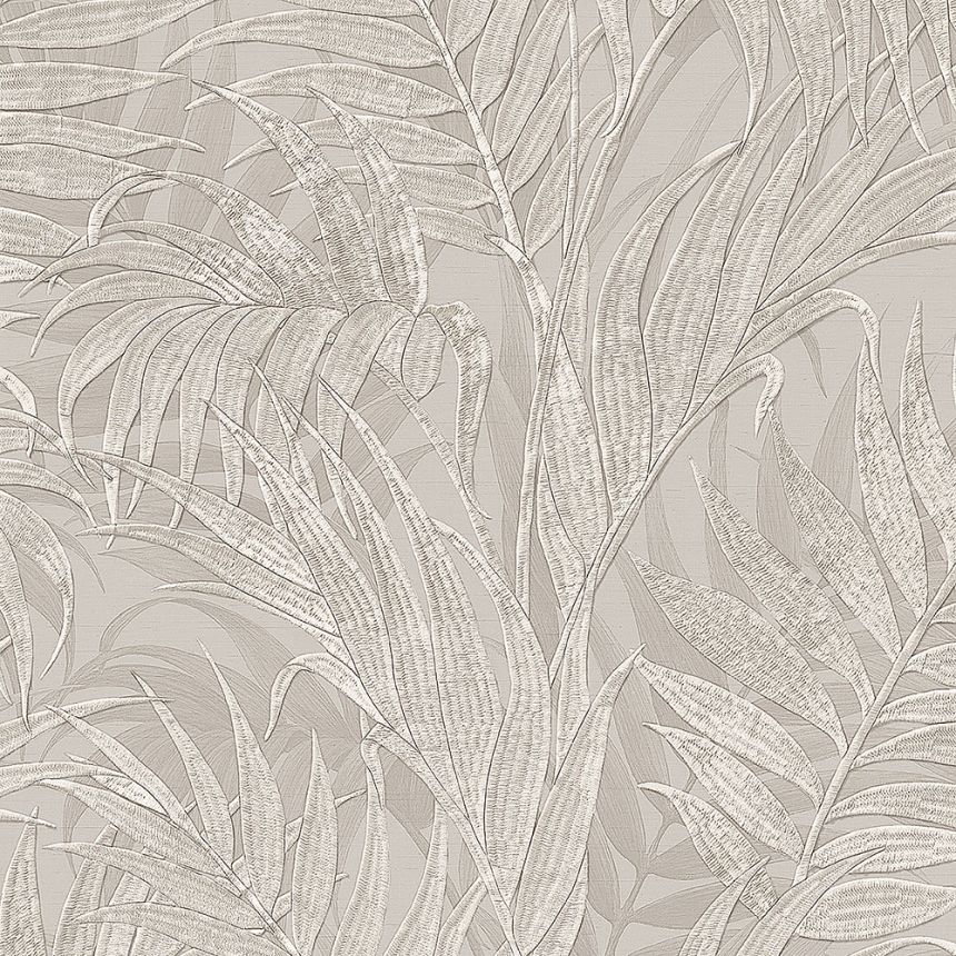 Luxusní šedostříbrná vliesová tapeta, palmové listy GR322103, Grace, Design ID