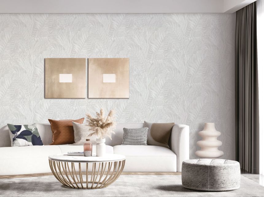 Luxusní šedostříbrná vliesová tapeta, palmové listy GR322103, Grace, Design ID