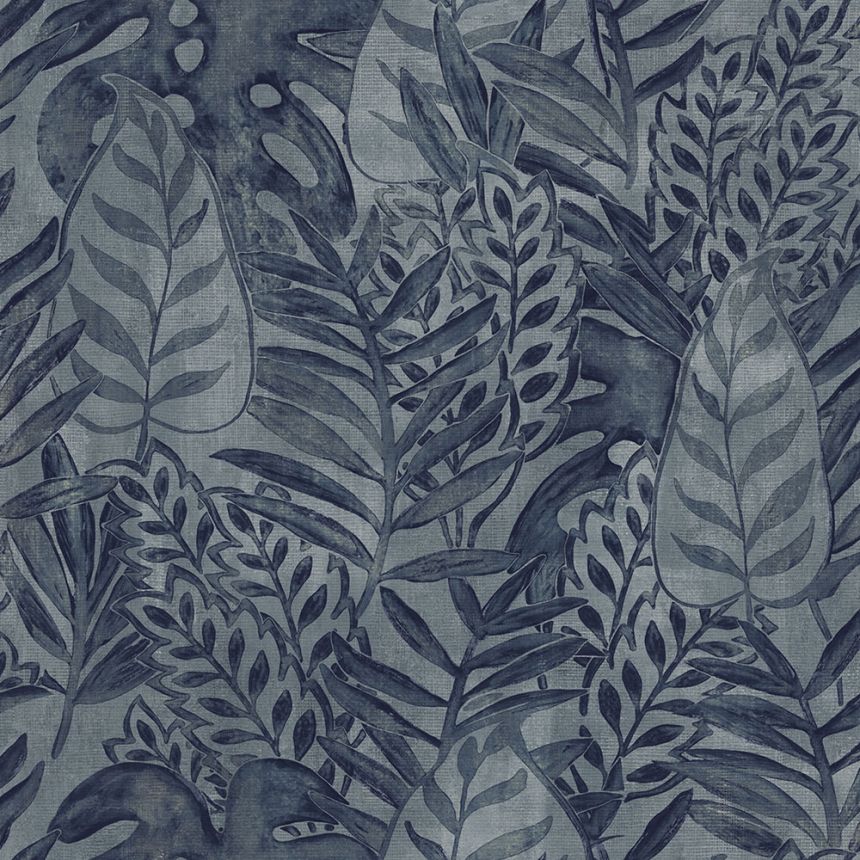 Vliesová modrá tapeta, listy, textilní struktura TA25063 Tahiti, Decoprint