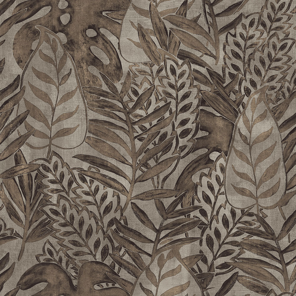 Vliesová šedohnědá tapeta, listy, textilní struktura TA25062 Tahiti, Decoprint