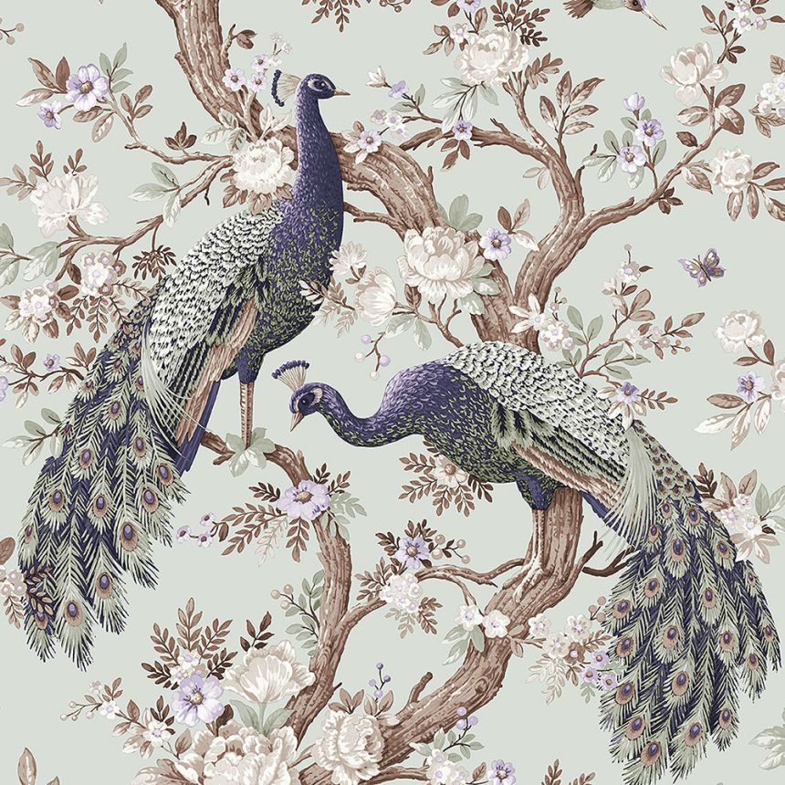 Vliesová tapeta na zeď, zelená, pávi, květiny, 113398, Laura Ashley Signature