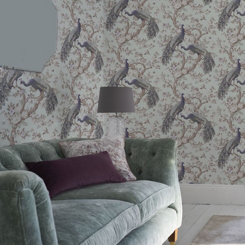Vliesová tapeta na zeď, zelená, pávi, květiny, 113398, Laura Ashley Signature