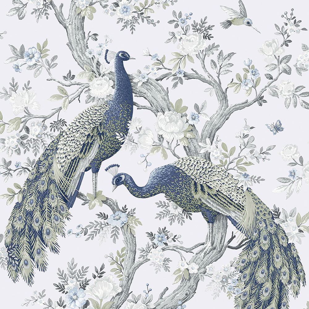 Vliesová tapeta na zeď, šedo-bílá, pávi, květiny 113397, Laura Ashley Signature