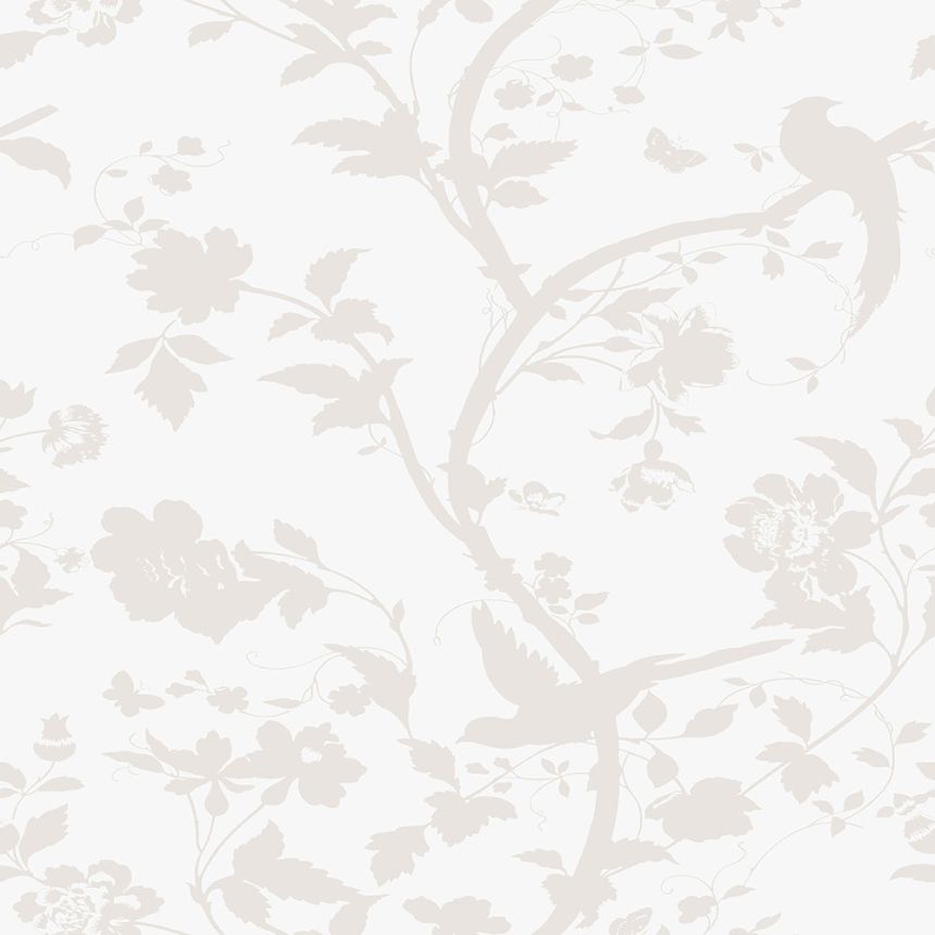 Vliesová tapeta na zeď, bílo-krémová, květiny, ptáčci, 113391, Laura Ashley Signature