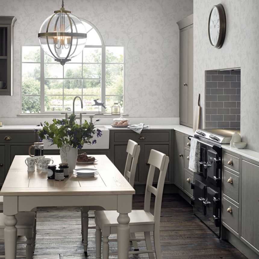 Vliesová tapeta na zeď, bílo-krémová, květiny, ptáčci, 113391, Laura Ashley Signature