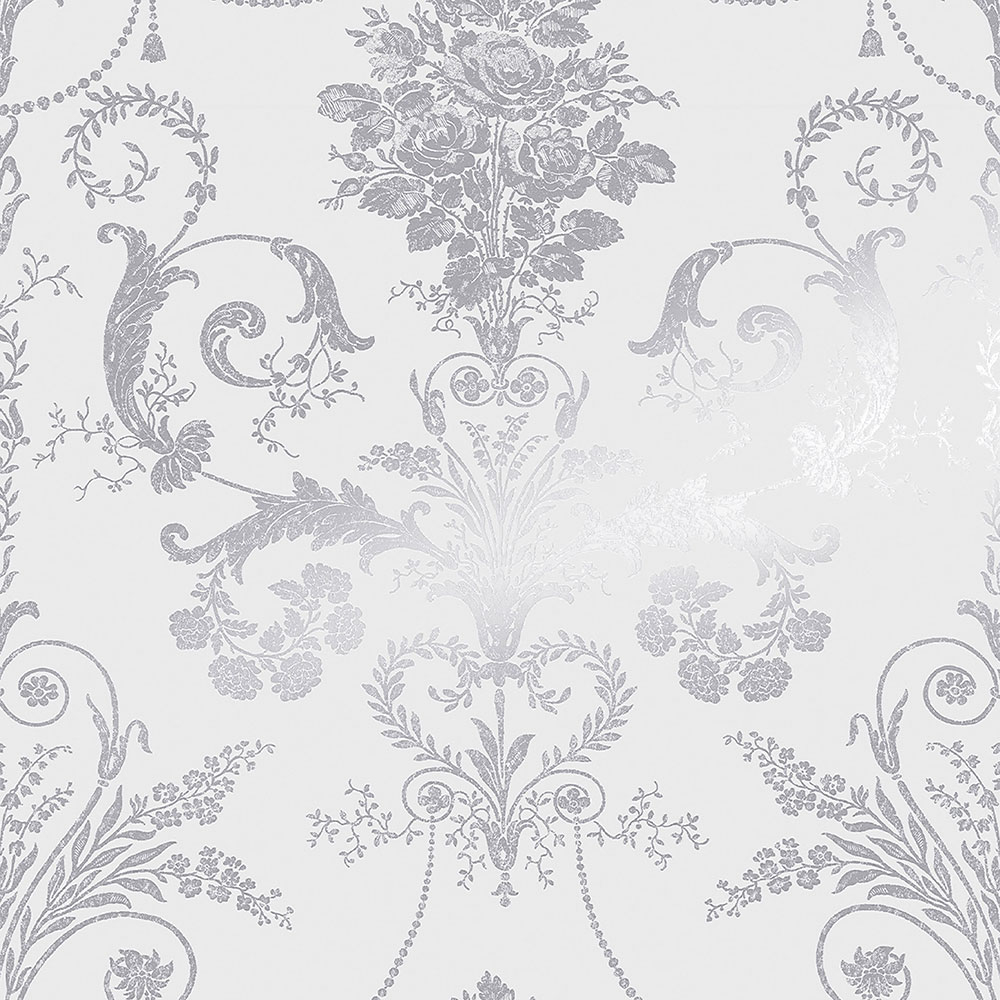 Zámecká vliesová tapeta na zeď, bílo-stříbrná, 113379, Laura Ashley Signature