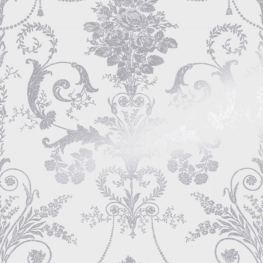 Zámecká vliesová tapeta na zeď, bílo-stříbrná, 113379, Laura Ashley Signature