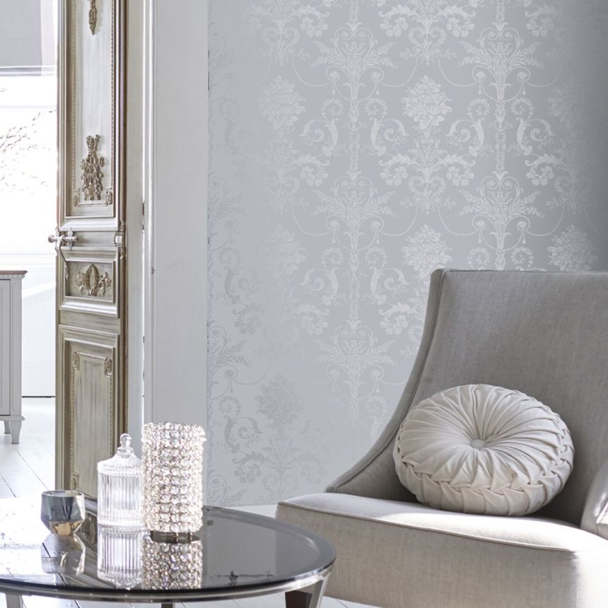 Zámecká vliesová tapeta na zeď, bílo-stříbrná, 113379, Laura Ashley Signature