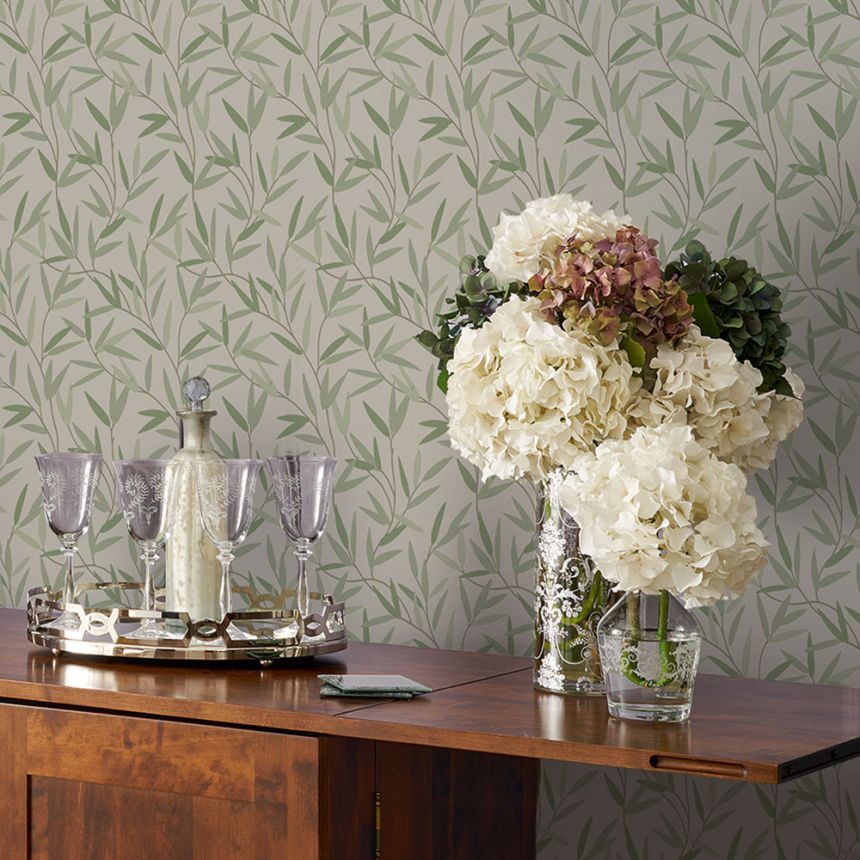 Vliesová tapeta na zeď , zelená, listy bambusu, 113364, Laura Ashley Signature