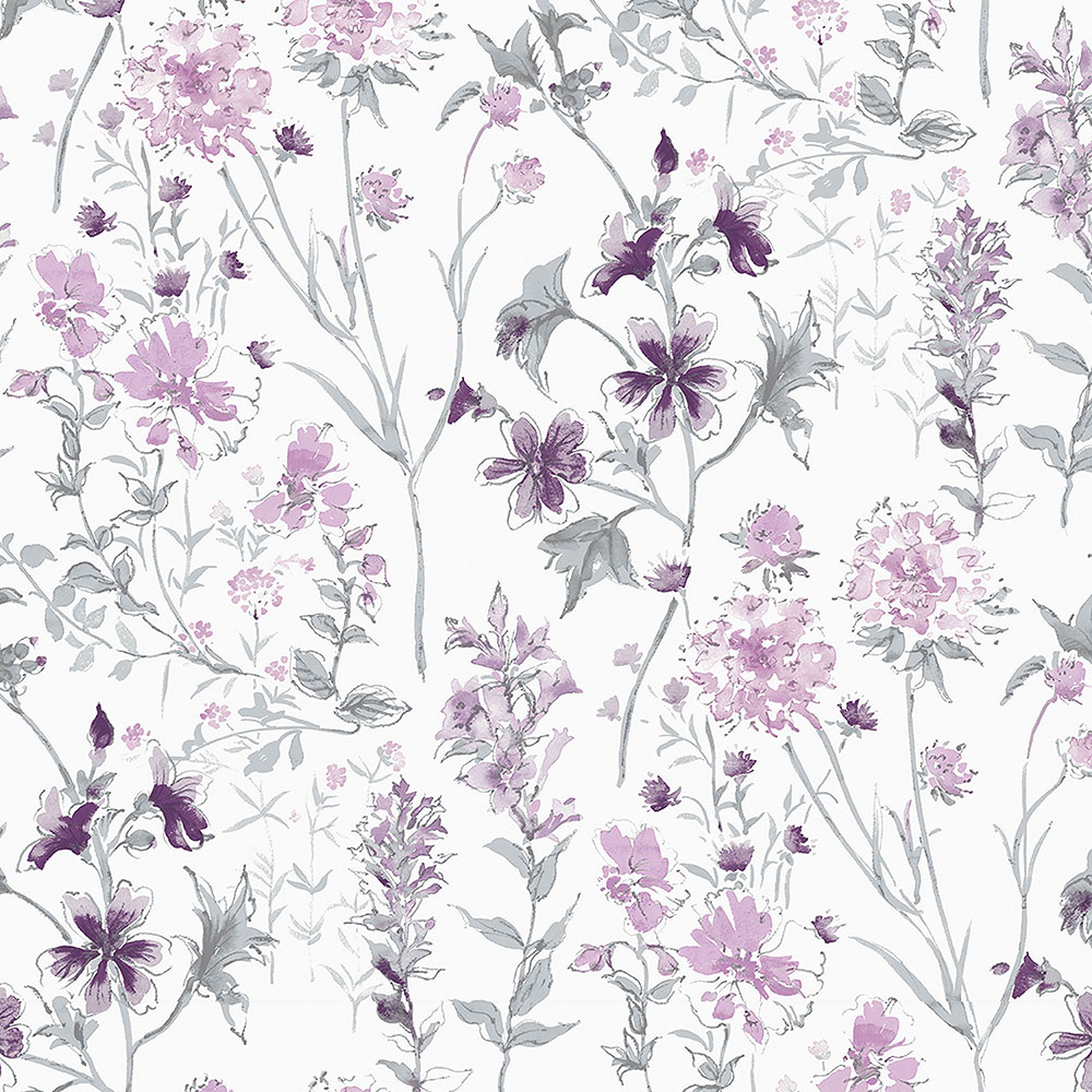 Vliesová tapeta na zeď, šedo-fiaslová, luční květy, 113362, Laura Ashley Signature
