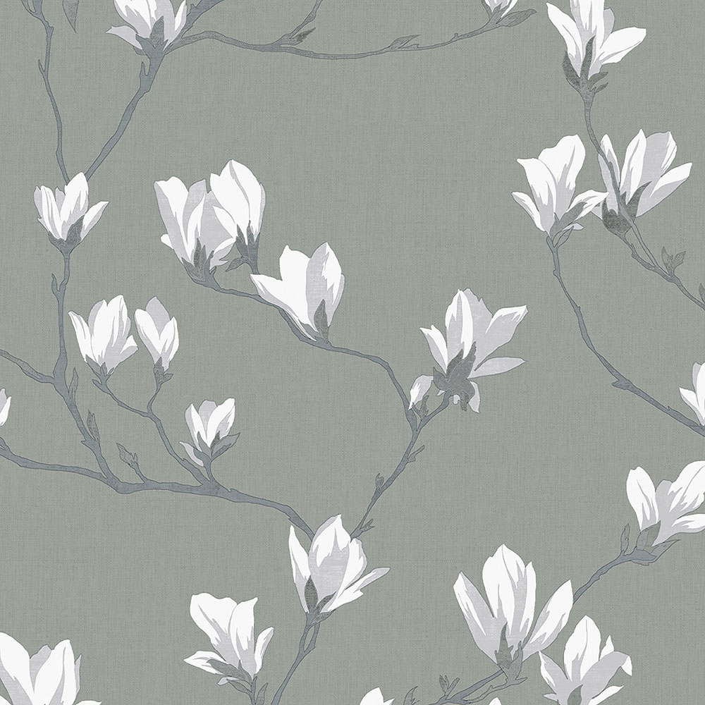Vliesová tapetana zeď, šedá, květy magnólií, 113354, Laura Ashley Signature