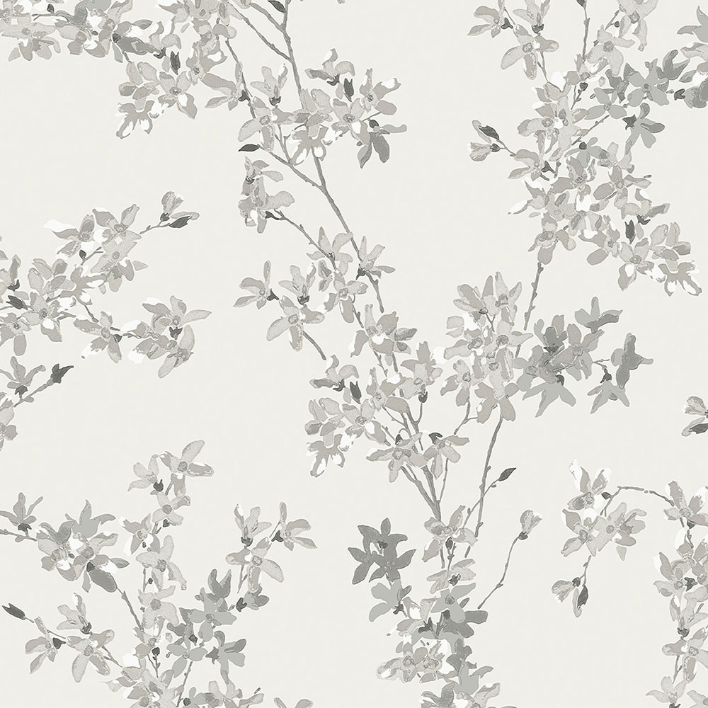 Vliesová tapeta na zeď, šedá, větvičky zlatého deště, 113349, Laura Ashley Signature
