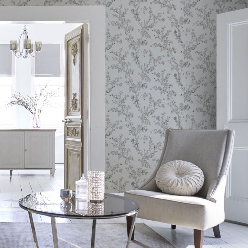 Vliesová tapeta na zeď, šedá, větvičky zlatého deště, 113349, Laura Ashley Signature