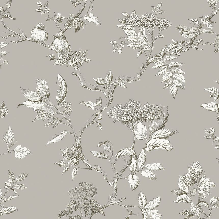 Vliesová tapeta na zeď, šedá, větvičky, 113347, Laura Ashley Signature